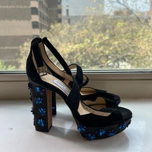 Jimmy Choo black heels with blue flower detail size 37- MINT CONDITION